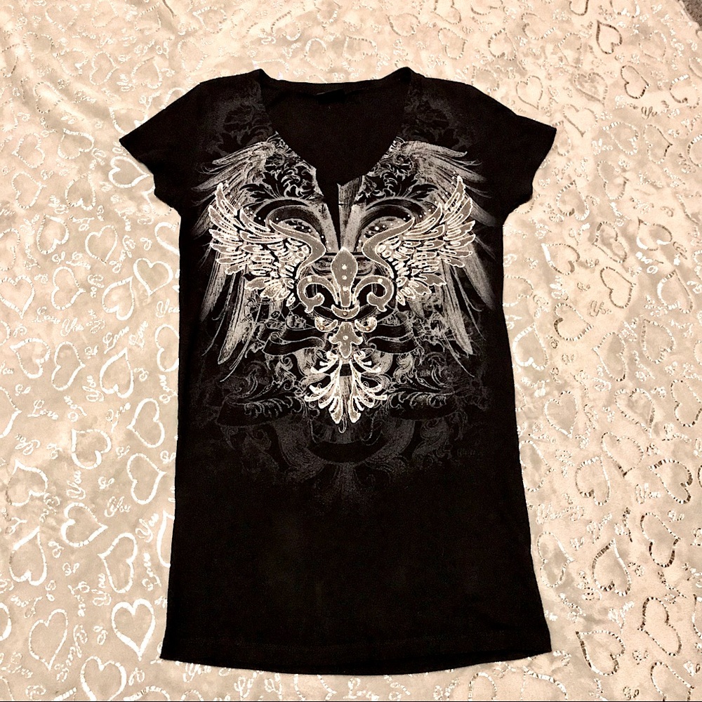 DAYTRIP Fleur de Lis Rhinestone Embellished T-shirt